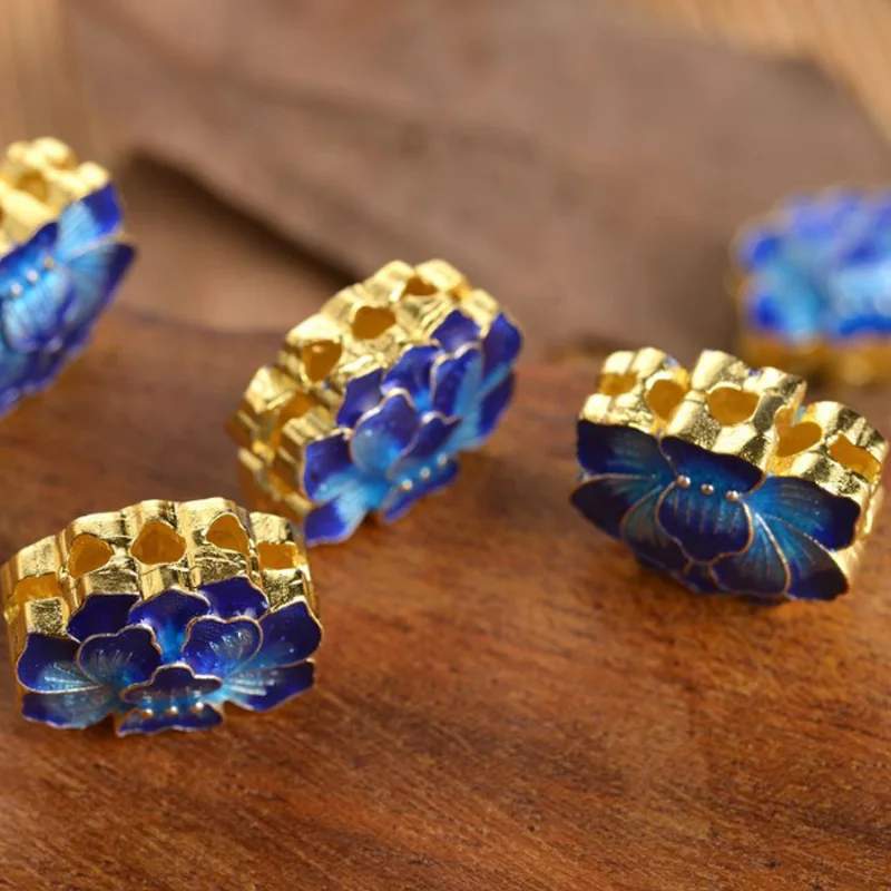 Cuponickel bluing Cloisonne двусторонний синий Лотос три отверстия соединитель разделитель