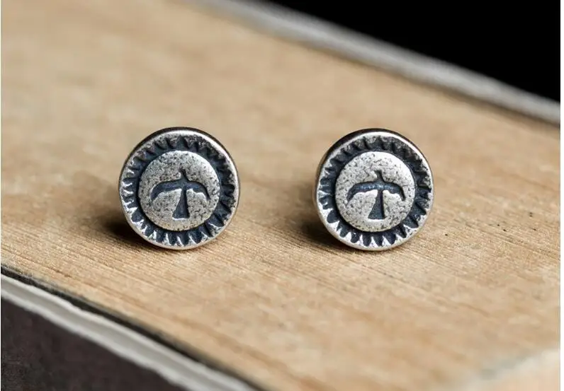 Zavorohin Real 925 Серебряная круглой формы знак птицы животных серьги гвоздики для женщин и мужчин ювелирные изделия вечерние подарок
