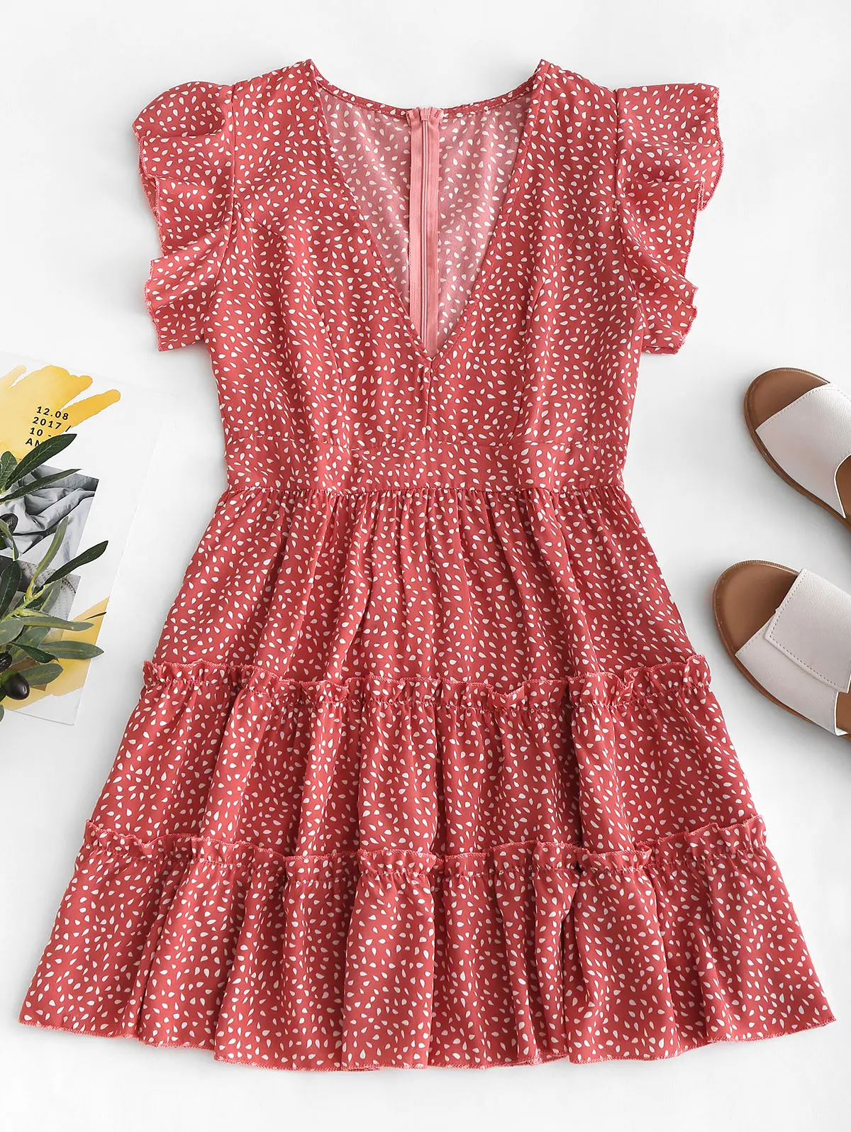 ZAFUL женское платье с принтом в виде капель дождя воланы ТРАПЕЦИЕВИДНОЕ ПЛАТЬЕ