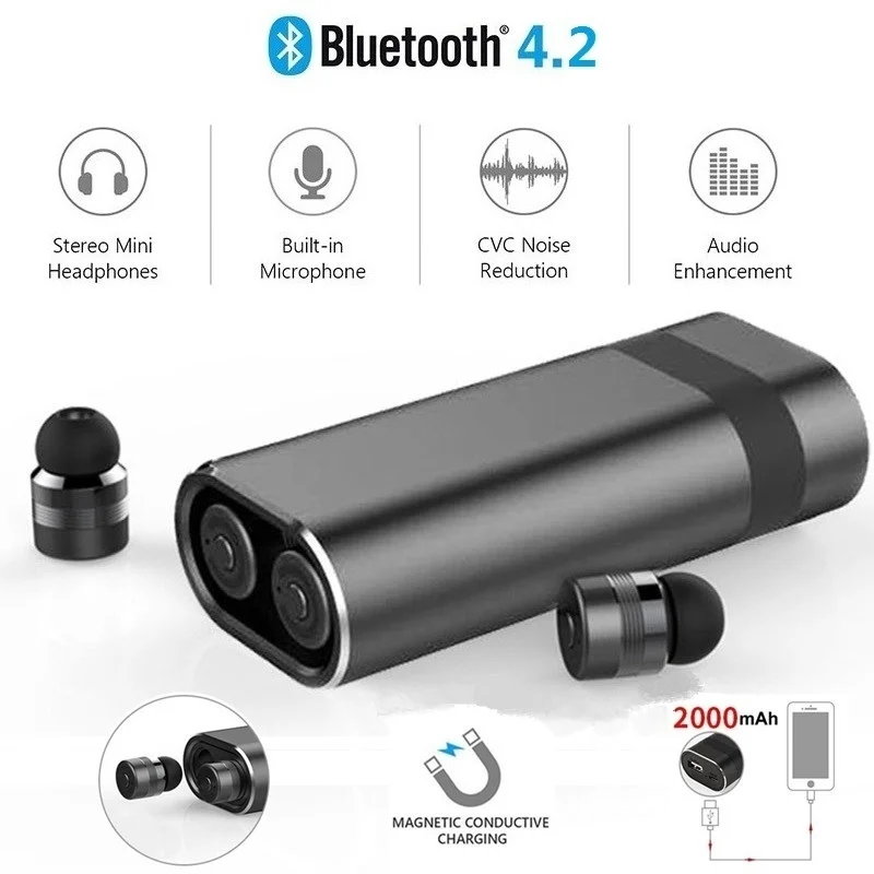 1 пара мини беспроводные наушники вкладыши Bluetooth 4 2 с магнитным зарядным