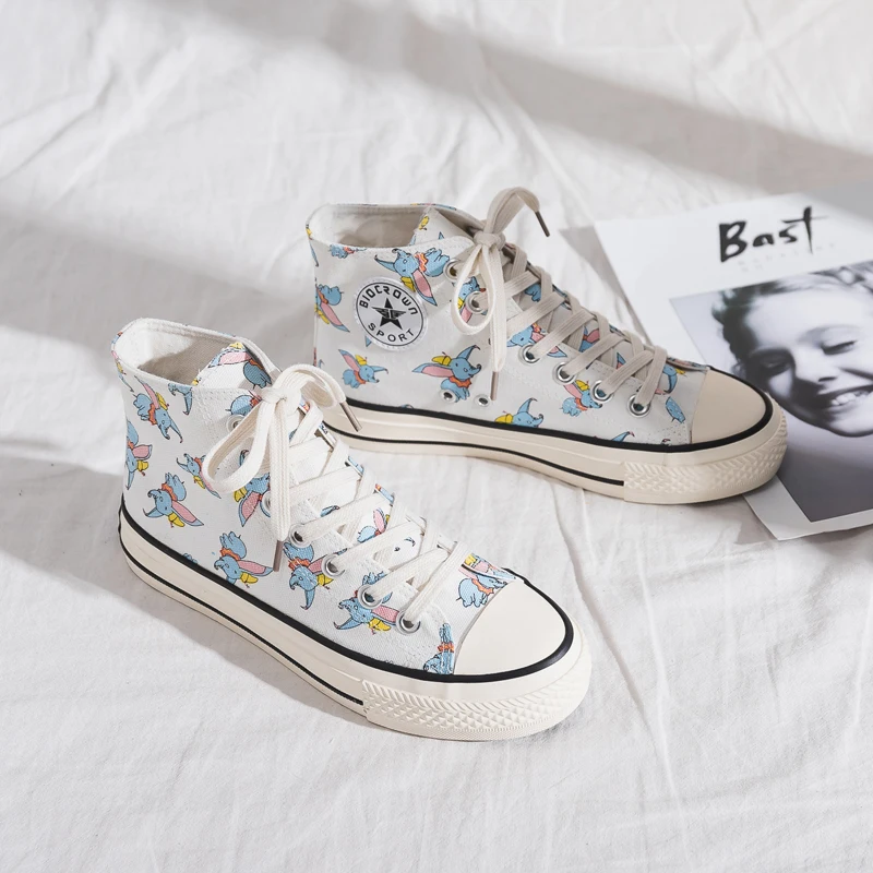 

Zat Customized Woman Casual Canvas Shoes Dumbo High Top Shoes Independent Design Cartoon Style Women Breathable Custom Shoes