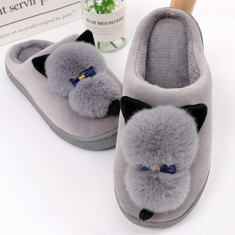 Fandy finks/женские домашние тапочки с милым мехом и котом сезон осень нескользящие