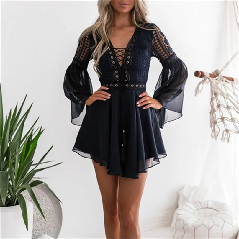 

Платье-мини женское Плиссированное с цветочным принтом и V-образным вырезом