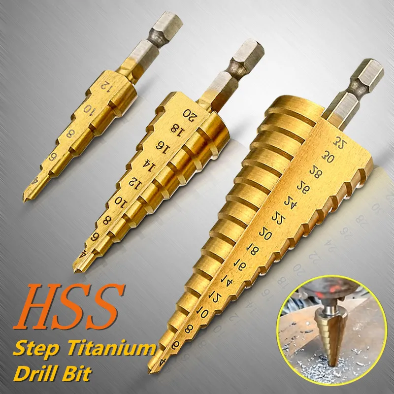 Многоразмерные HSS Стальные титановые ступенчатые сверла 4-12/4-20/4-32 мм ступенчатые конусные режущие инструменты сталь Деревообработка Дерево Металл сверление