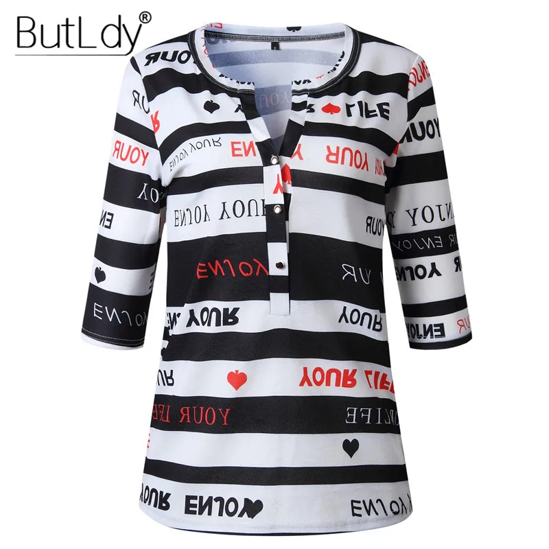 

Letter Printed Shirt Women Summer 2019 Button V Neck Half Sleeve Blouse Shirt Floral Fashion Casual Chic Shirts Female Tops