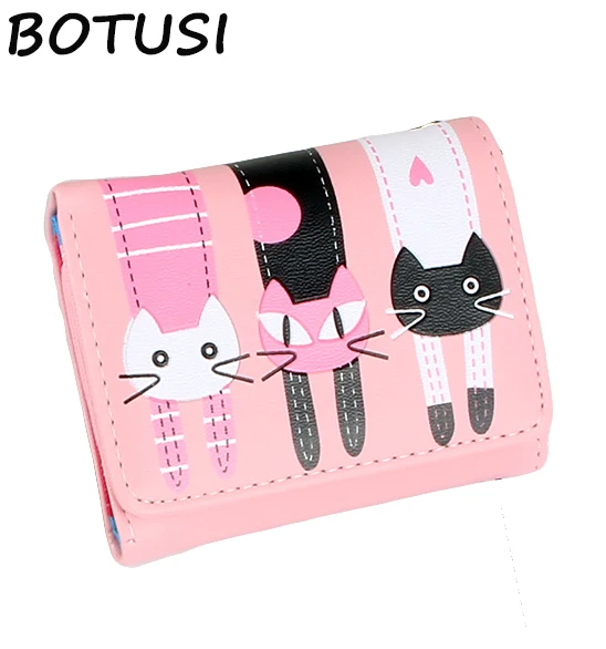

BOTUSI Kitty Small Wallet Women Credit Card Dollar Price Female Short Coin Purse Big Capacity Purse Change Clasp Purse