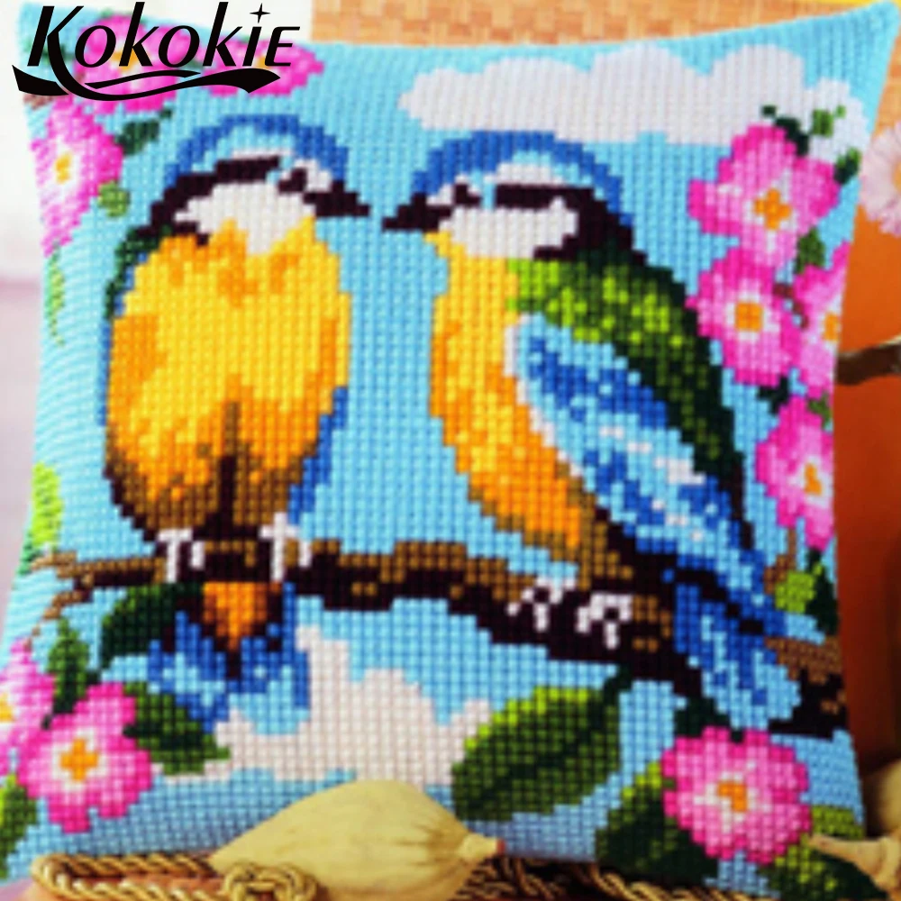 

handicraft embroider needlework kits DIY stitch throw pillow cross stitch pillow kits birds printed embroidery yarn pillowcase