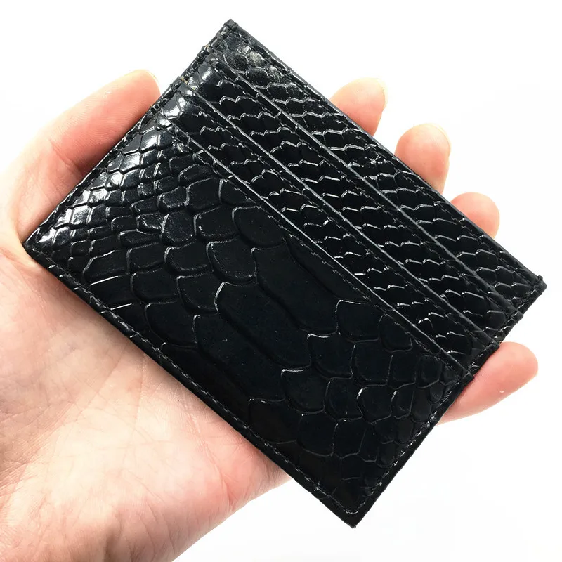 Тонкий кошелек для ID карт мужчин высокое качество черный под змеиную кожу
