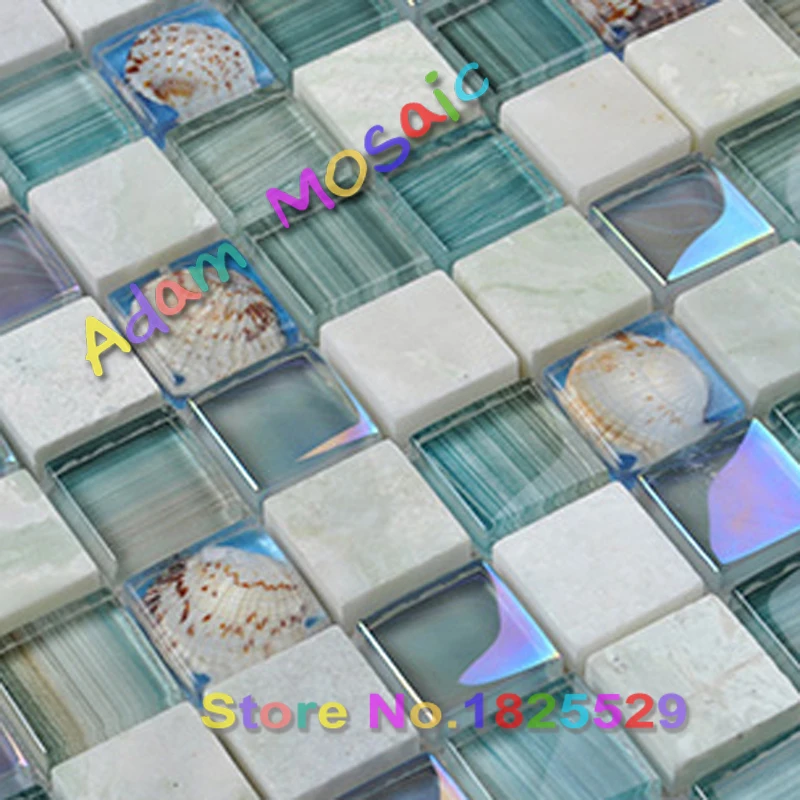 Темно-синий sea shell плитки стеклянные раковины плитка ванная комната матери