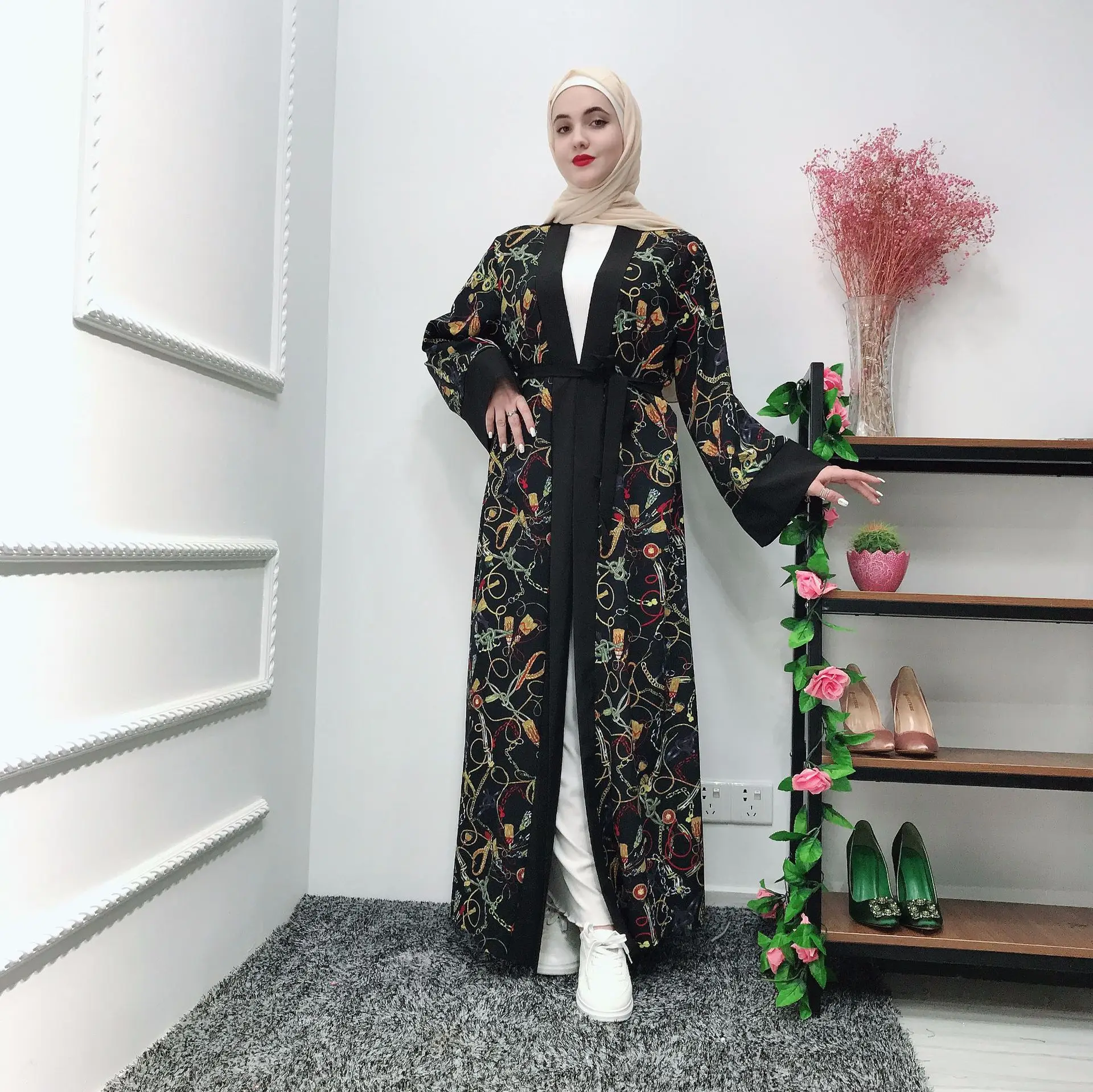 Женское кимоно с открытой передней частью Abaya в Дубае мусульманское платье для