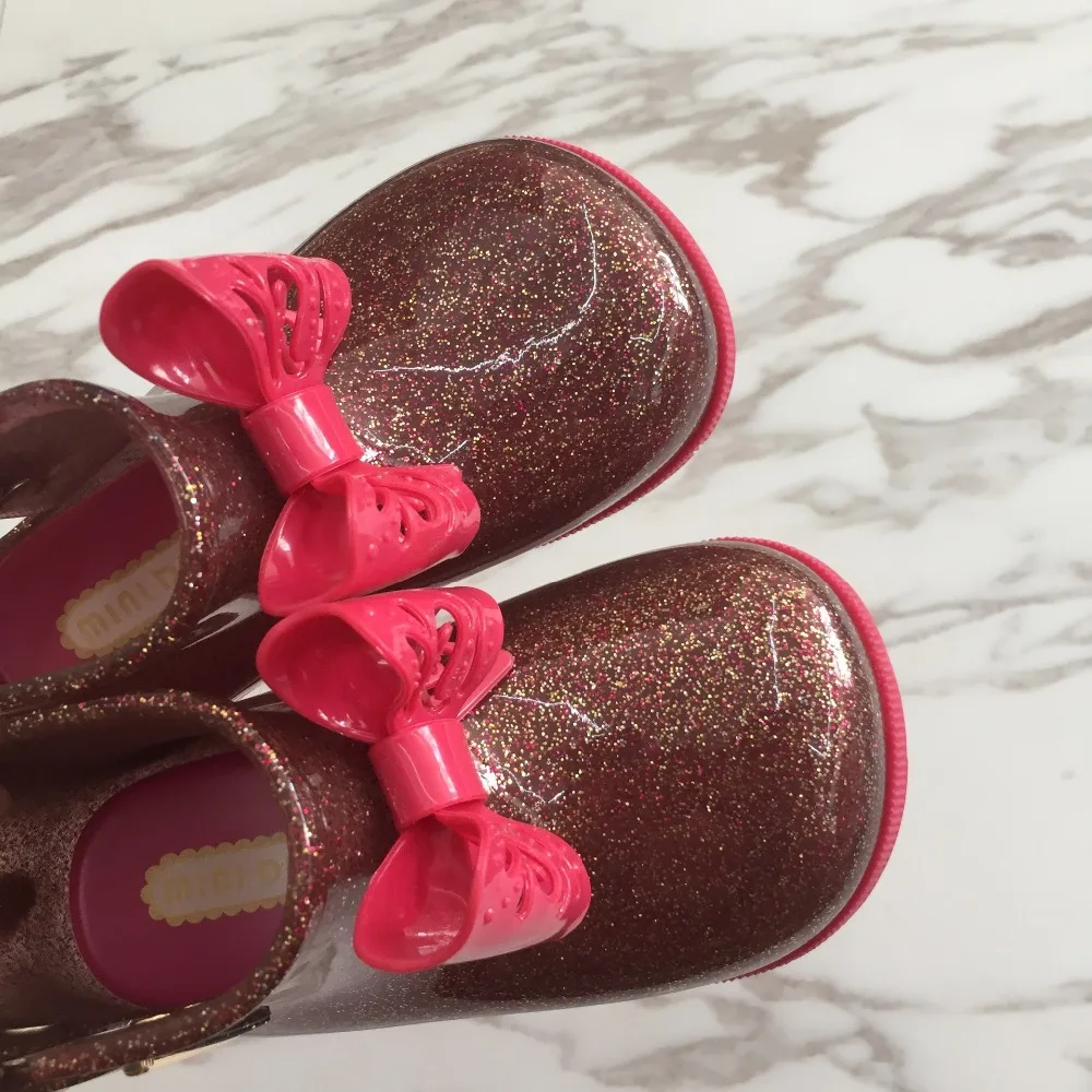 

Mini Melissa Hollow Bow Rain Boot Original 1:1 Girls Boots 2020 New Girls Jelly Sandals Kids Rain Boots Toddler Shoes Waterproof