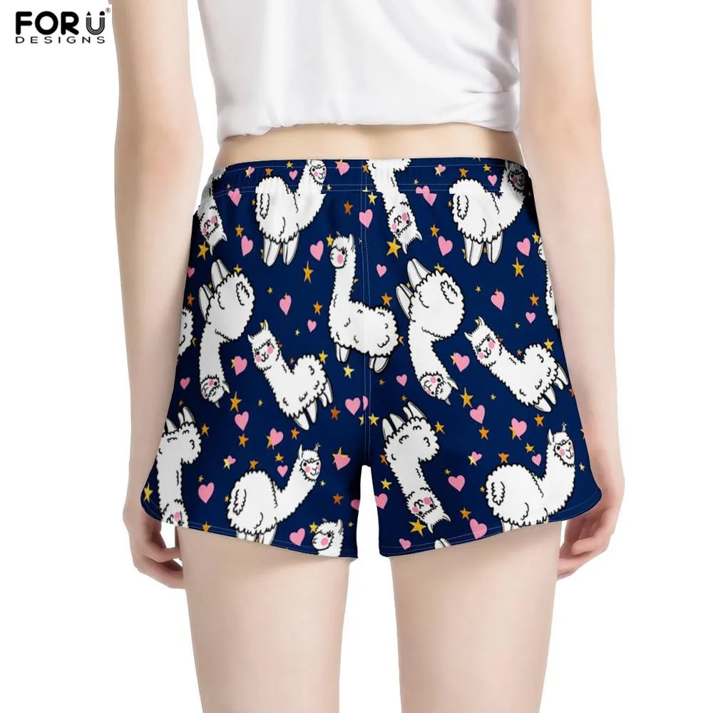 FORUDESIGNS/женские шорты с 2 карманами Kawaii принт животными ламой быстросохнущие