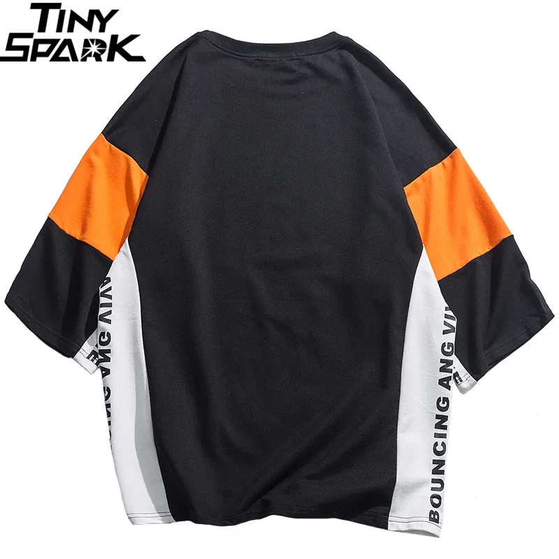 2019 Mens Hip Hop T Shirt Color Block Patchwork Harajuku T-Shirt Streetwear Summer Thick Tshirt Short Sleeve Tops Tees Cotton | Мужская