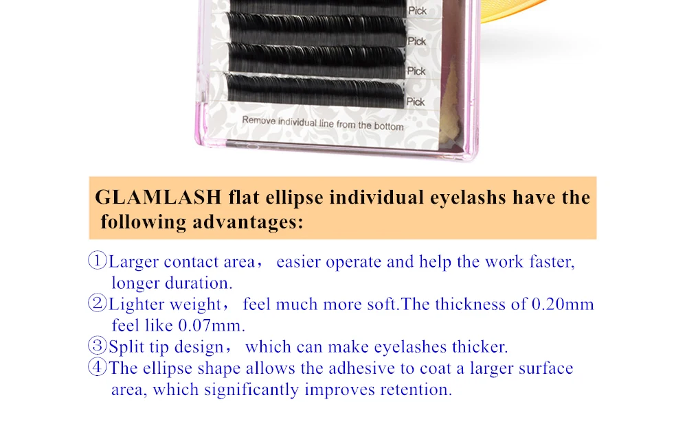 GLAMLASH раздельные кончики в виде плоского эллипса для наращивания ресниц индивидуальные супер мягкие норковые шелковые накладные ресницы для макияжа