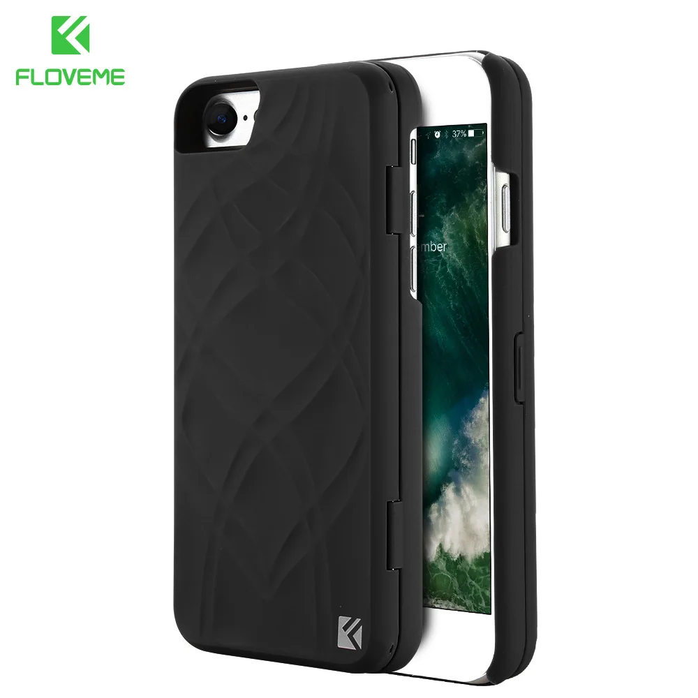 FLOVEME Простая подставка чехол для iPhone 7 X XR XS Max 6 6 S 8 Plus XS Многофункциональный Слот Чехол для макияжа зеркальная крышка кошелек Funda - Цвет: Black