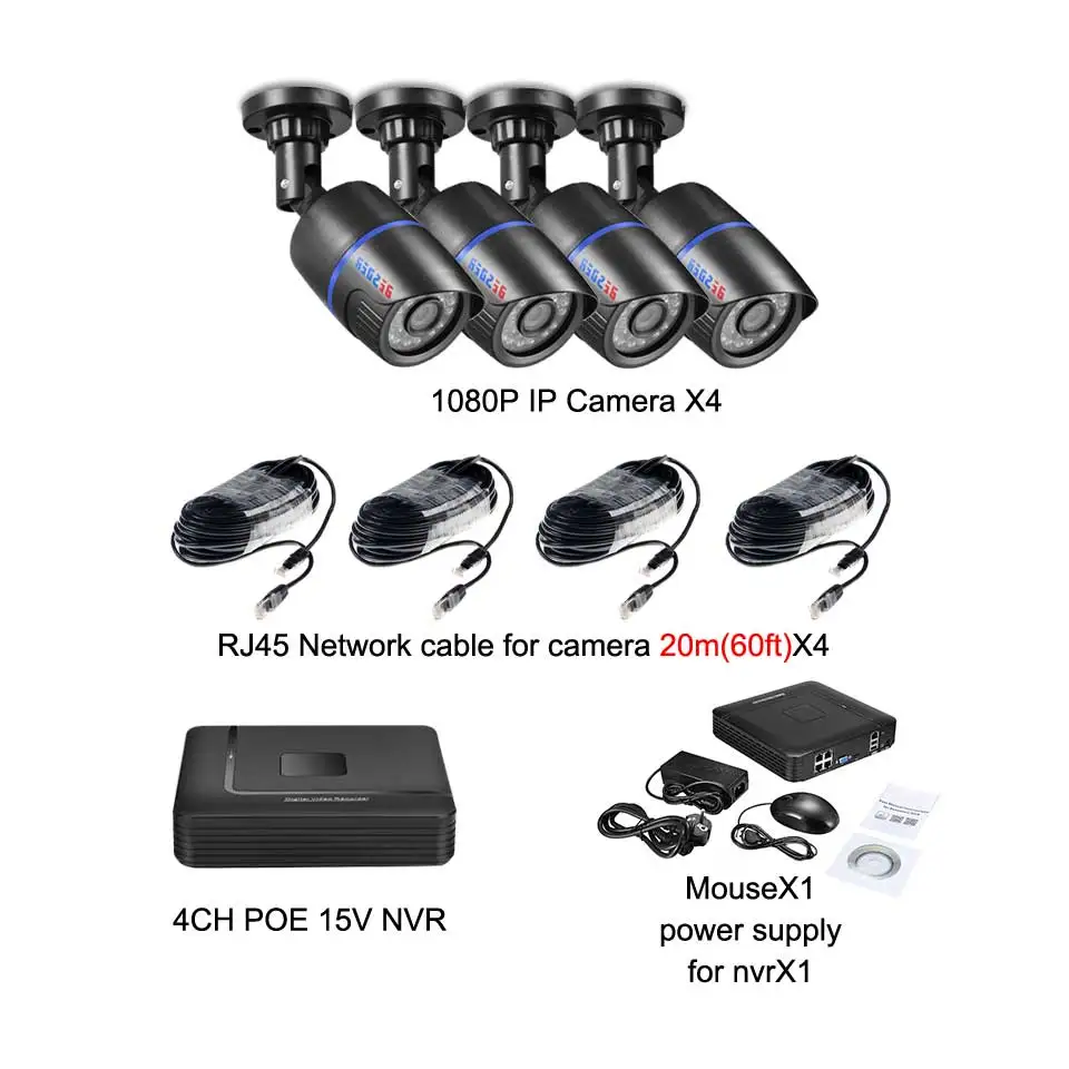 Розовый Besder Full HD 1080P CCTV система безопасности 4 шт 1080P Внутренняя/внешняя ip-камера 4CH POE15V NVR CCTV комплект P2P 1080P HDMI/VGA выход - Цвет: Розовый