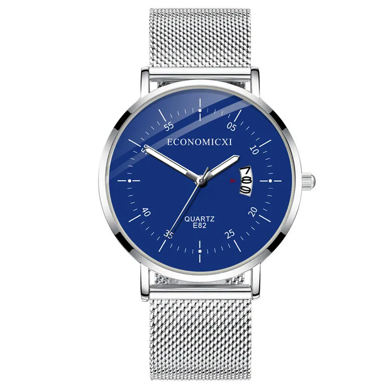 SilverBlue Кварцевые модные повседневные часы Простой дизайн светящиеся мужские часы с сетчатым РЕМЕШКОМ НАРУЧНЫЕ часы Relogio Masculino современный подарок - Цвет: SilverBlue