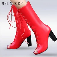 plus size 34 48 new lace up summer sandals boots peep toe high heels gladiator women knee high boots fashion sexy zapatos mujer
