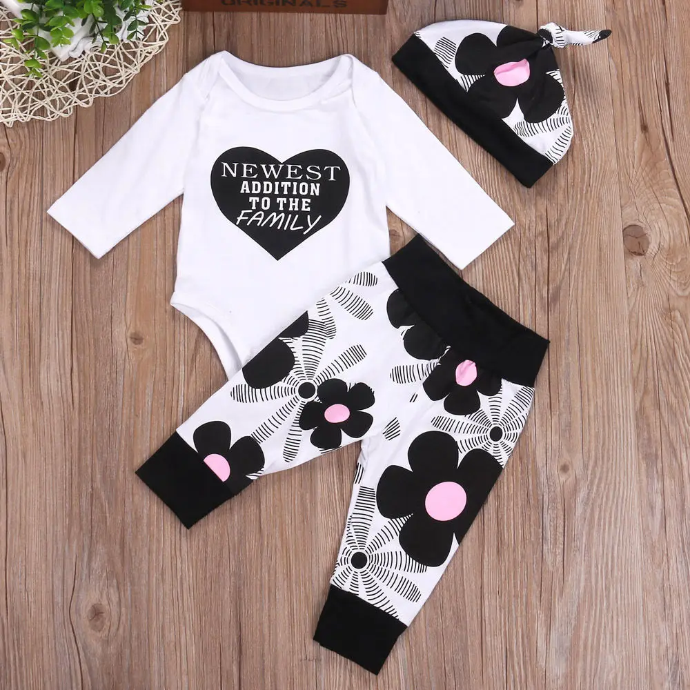 3 Pieces Set Cotton Baby Boys Girls Casual Tops Romper Pants Hat Outfits Clothes 0-18 M | Детская одежда и обувь