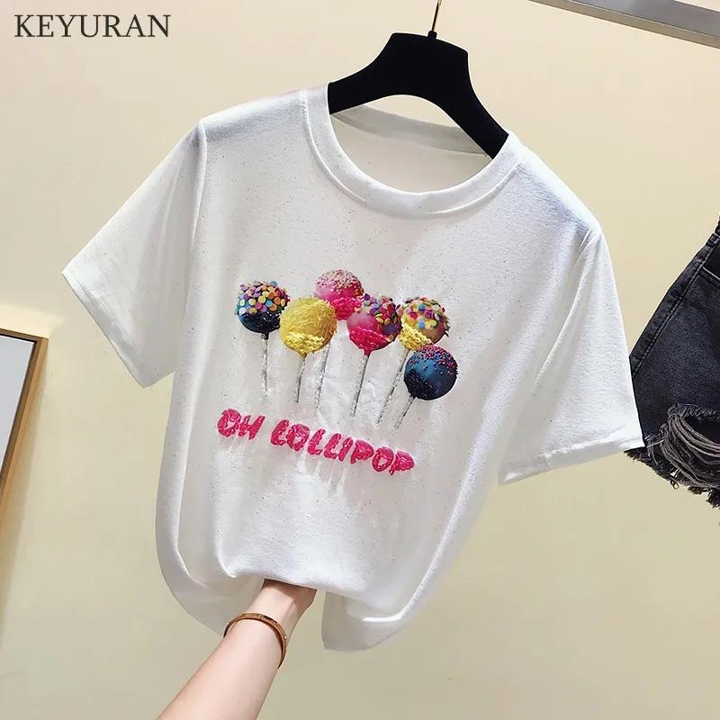 Kawaii Футболка женская футболка летний топ Корейская свободная хлопковая Женские