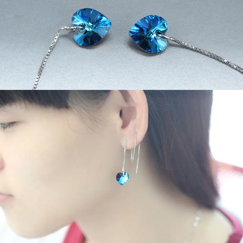 Женские серебряные сережки FNJ длинные синие циркониевый кристалл класса ААА из