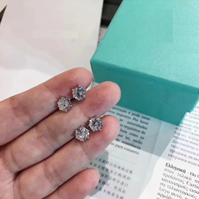 ZQ большие серьги-гвоздики из одного камня с фианитом 925 пробы 6 когтей