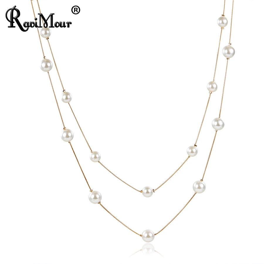 Ожерелье женское многослойное с искусственным жемчугом 4 цвета|choker necklace|pearl