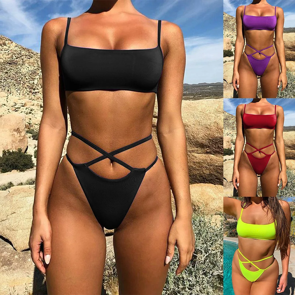 Женский купальник бикини в полоску с пуш ап купальный костюм подкладкой