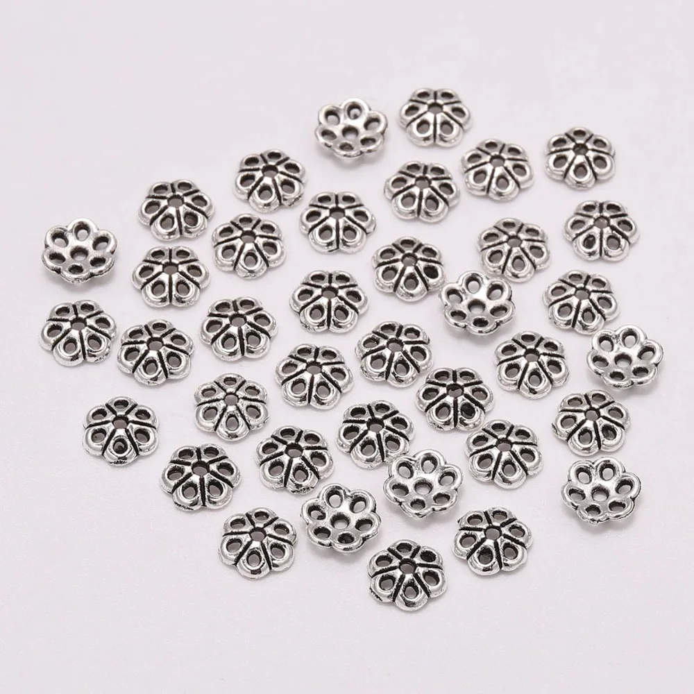 

100pcs/Lot 6mm Antique Carved Flower Bead End Caps Receptacle Hollow Out Flower Torus Beads Caps For DIY Jewelry Making Findings