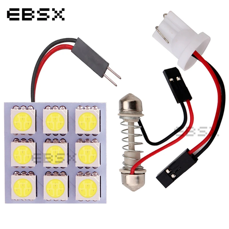 EBSX 6 шт./лот 5050 9 SMD Светодиодные панельные лампы с T10 + Festoon адаптеры для чтения