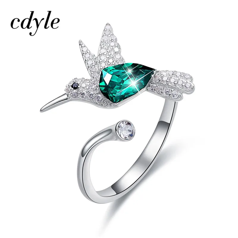 YR0643 Cdyle, обручальные кольца, 925 пробы, серебряные ювелирные изделия, украшенные кристаллами Колибри, женские кольца, регулируемые - Цвет основного камня: YR0643