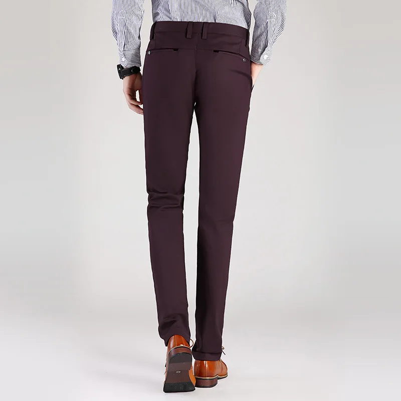 Брендовые мужские брюки Slim Fit весна лето повседневные деловые винно красные
