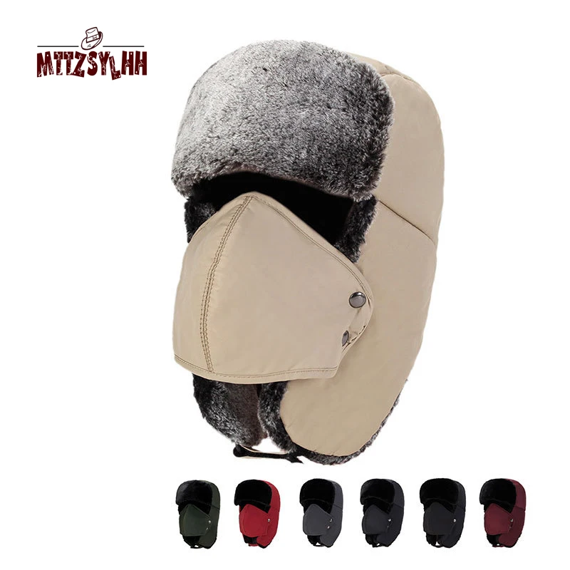 Winter Warm Bomber Hat S Scarf Men and Women Russian Hunter Knight Pilot Ski Snow Cap with Mask Free Shipping |