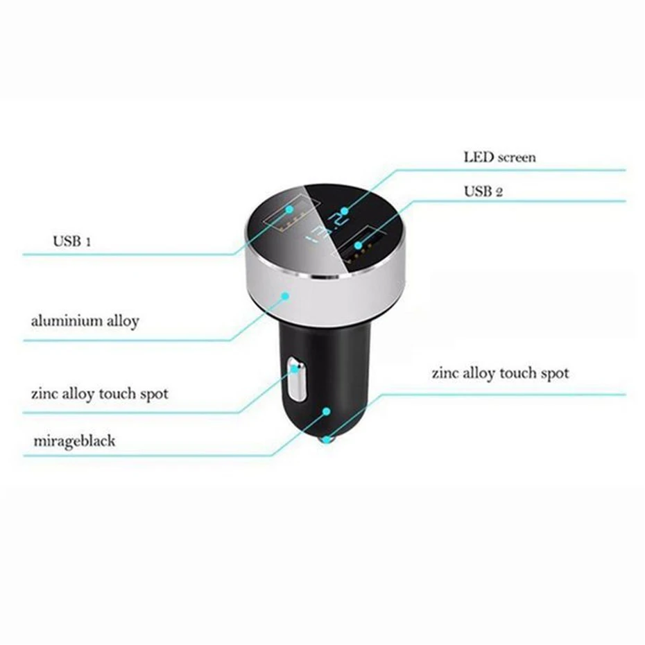 3.1A 5V Dual USB Автомобильное зарядное устройство 3x6 см светодиодный дисплей Быстрая