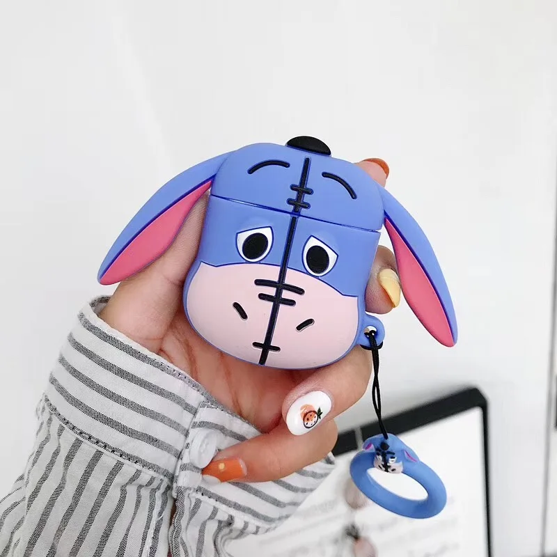 Чехол для AirPods с милым мультяшным рисунком, силиконовый чехол, беспроводной чехол для наушников для Apple Air pods 2, чехол для наушников с кольцом на палец, 3D сумка