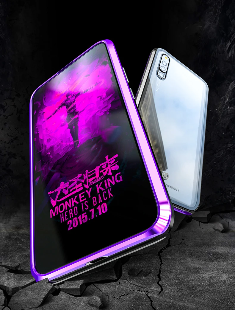 Адко Магнитная Адсорбция металлический Прозрачный чехол для huawei Honor Magic 2 чехол Роскошный закаленное стекло задняя крышка Анти шок