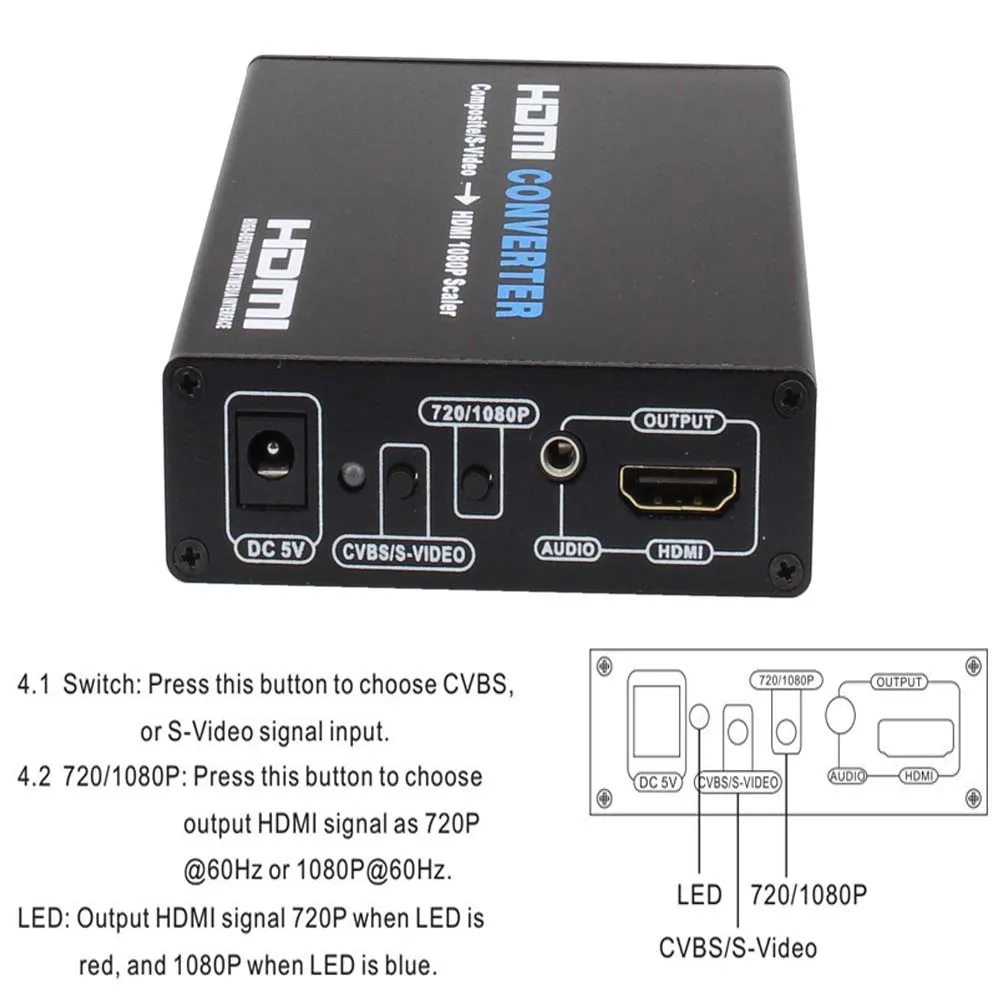 AV s-видео CVBS преобразователь аудиосигнала HDMI + S-VIDEO композитный Коммутатор 1080 P