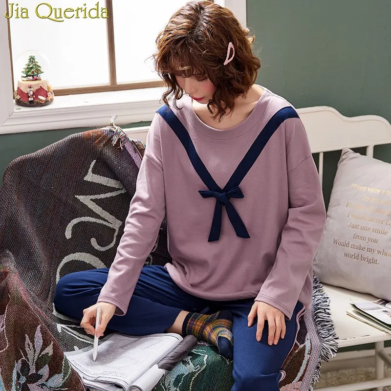 J & Q Пижама Femme Хлопковая женская пижама 2019 новая весенняя комплект из 2 предметов