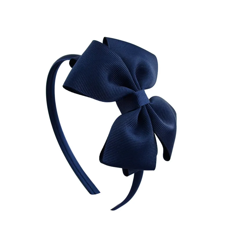 Navy Blue Модная повязка на голову для девочек, 4 дюйма, лента, 20 цветов, одноцветная повязка на голову с бантом, модный ободок с бантиком для детей, головной убор - Цвет: Navy Blue