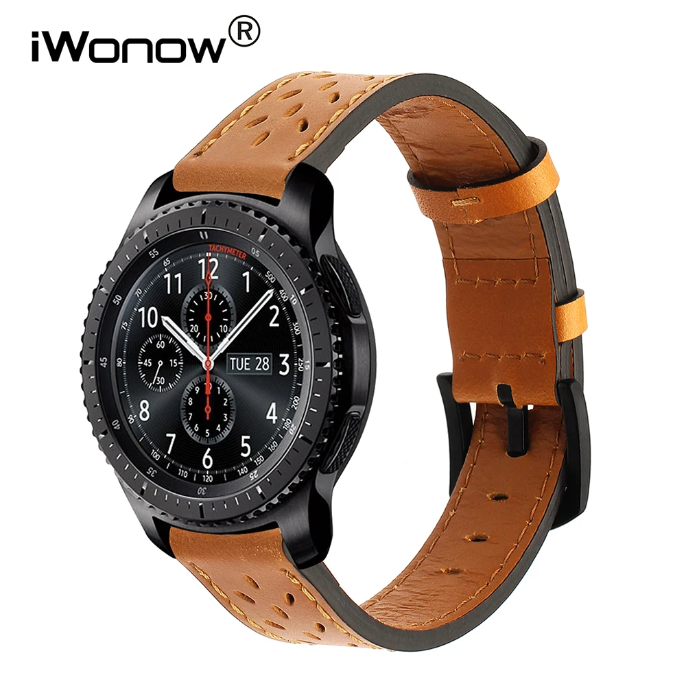 Ремешок для часов из натуральной кожи 22 мм Samsung Gear S3 классический браслет Xiaomi Amazfit