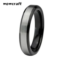 4mm engagement rings tungsten carbide for women black silver color with beveled edges brushed comfort fit