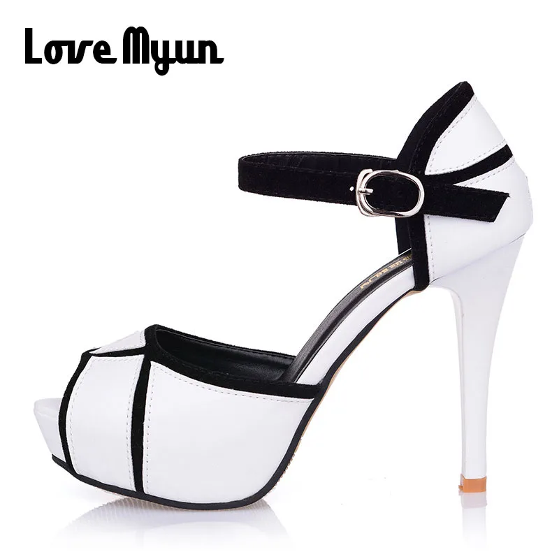

2019 New Fashion Sandals Woman buckle High Heels Sandals Woman Color matching Fish mouth Thin Heels Sandals 11cm C11-43