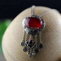 mayones real 925 sterling silver pendant for women handmade tassels inlaid natural red garnet bijoux femme