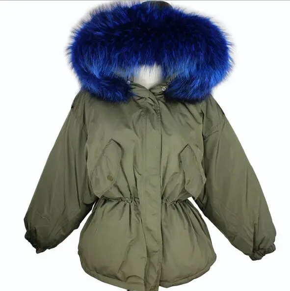 blue Огромный натуральный мех енота, новинка, брендовая зимняя женская куртка, 90% белый утиный пух, куртка, модная свободная парка, Amry Green, пальто - Цвет: blue