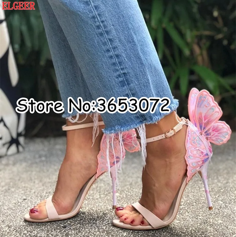 Emberoidery Multicolor Brand Style Wings Sandals Patchwork Open Toe Buckle Strap High Heels Fashion Stiletto Pumps Woman | Обувь