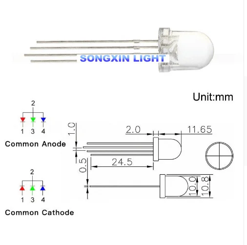 100 шт./лот 8 мм/F8 4Pin красный зеленый синий RGB LED диффузный общий анод/катод Rgbled