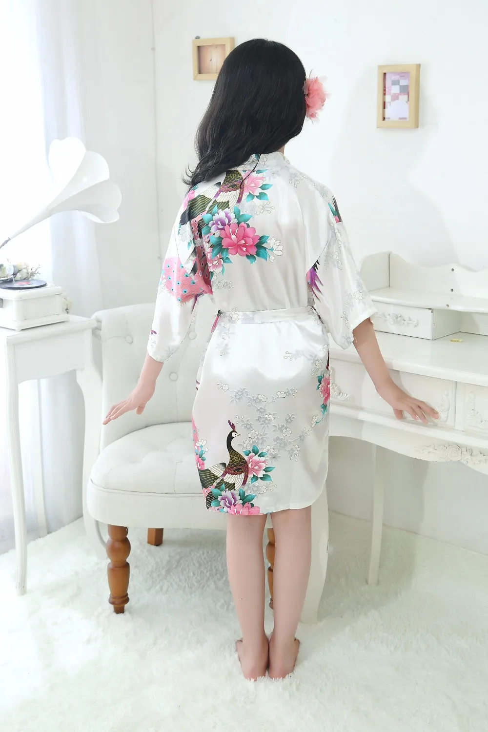 Белая детская одежда из искусственного шёлка цветочное кимоно свадебное платье