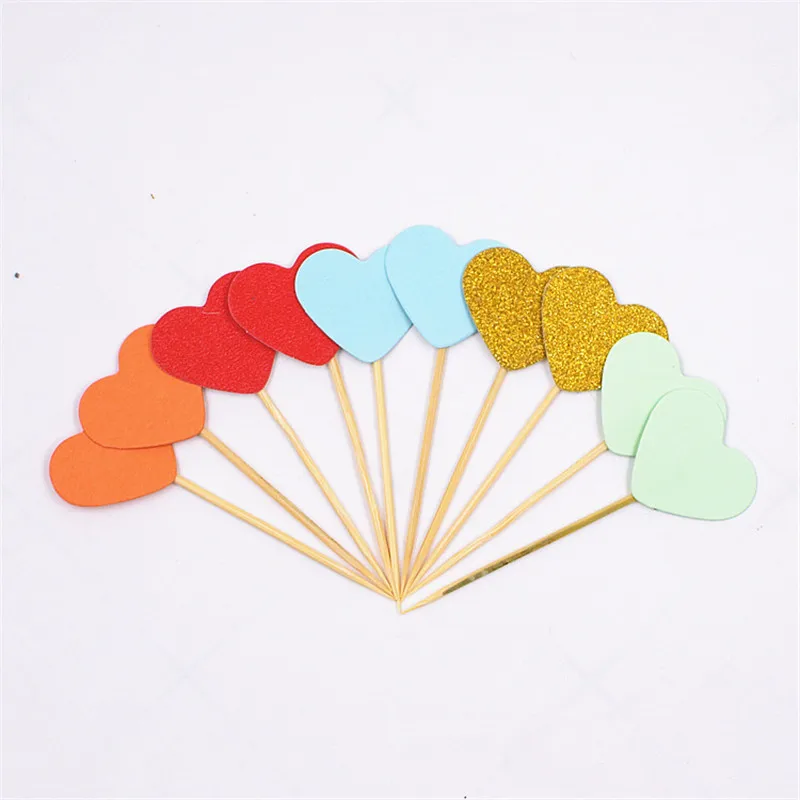 Блестящий Топпер для торта в виде сердца 10 шт. украшение на день рождения выпечки