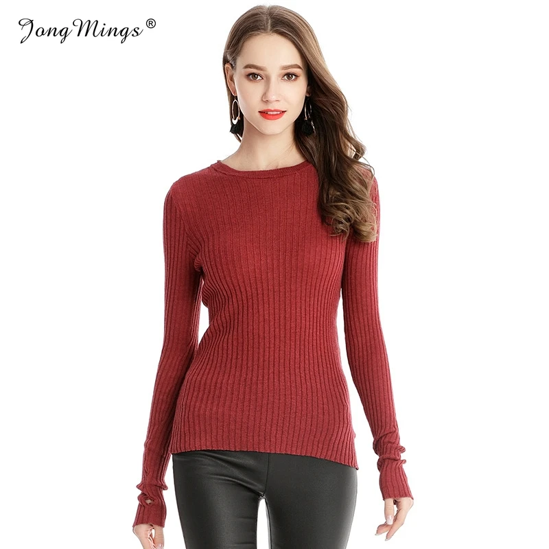 Свитер вязаный женский с длинным рукавом базовый пуловер круглым вырезом