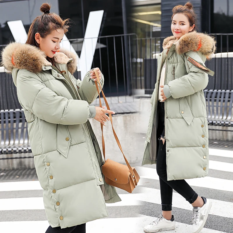 Зимняя куртка для женщин 2018 модная длинная парка с капюшоном и большим мехом на